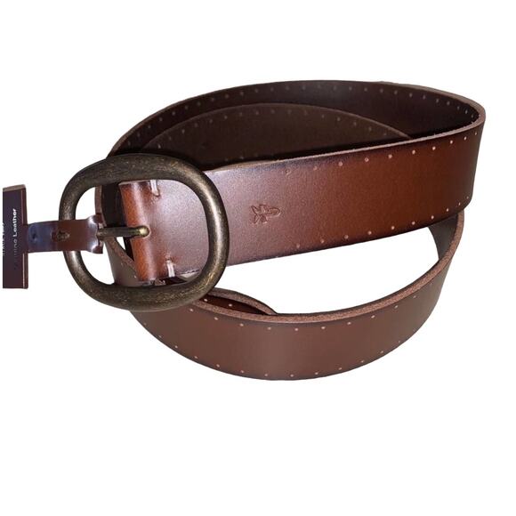 Frye Perforated Edge Leather Panel Belt Sz XL - Picture 1 of 5